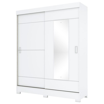 Guarda-Roupa Solteiro Amsterdã 2 Portas 2 Gavetas com Espelho Flex Branco/Rosa - Briz