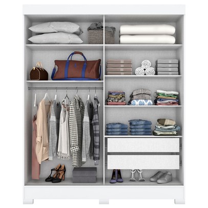 Guarda-Roupa Solteiro Amsterdã 2 Portas 2 Gavetas com Espelho Flex Branco/Rosa - Briz