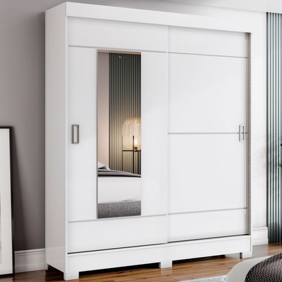 Guarda-Roupa Solteiro Amsterdã 2 Portas 2 Gavetas com Espelho Flex Branco/Rosa - Briz