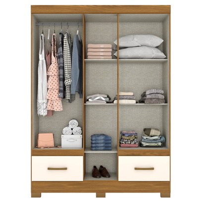 Guarda-Roupa Solteiro Chale 5 Portas 2 Gavetas com Espelho Nature/Off White - Briz
