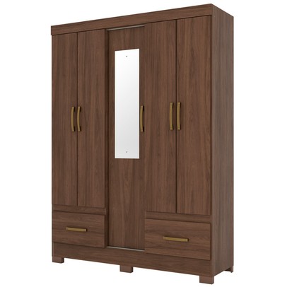 Guarda-Roupa Solteiro Chale 5 Portas 2 Gavetas com Espelho Castanho Hp - Briz