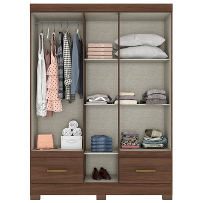 Guarda-Roupa Solteiro Chale 5 Portas 2 Gavetas com Espelho Castanho Hp - Briz