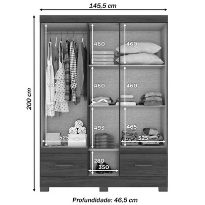 Guarda-Roupa Solteiro Chale 5 Portas 2 Gavetas com Espelho Castanho Hp - Briz