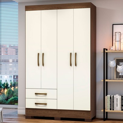 Guarda-Roupa Solteiro Fabuloso 4 Portas 2 Gavetas Castanho Hp/Off White - Briz