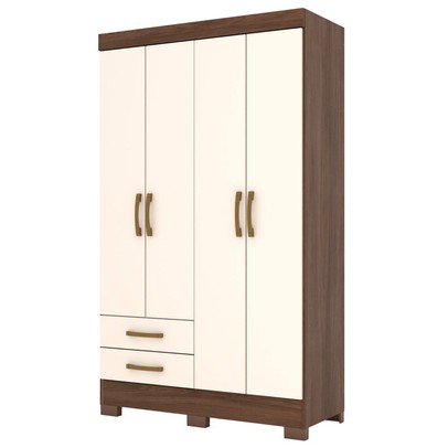 Guarda-Roupa Solteiro Fabuloso 4 Portas 2 Gavetas Castanho Hp/Off White - Briz