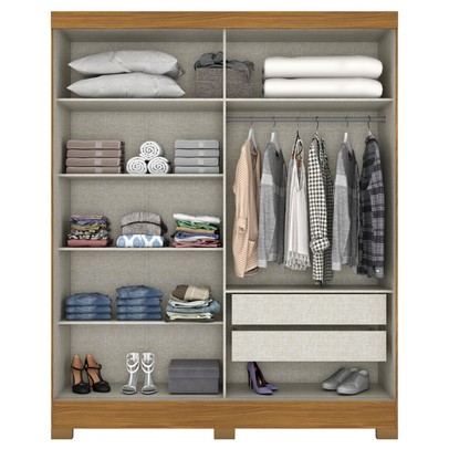 Guarda-Roupa Solteiro Istambul 2 Portas 2 Gavetas com Espelho Nature/Off White - Briz