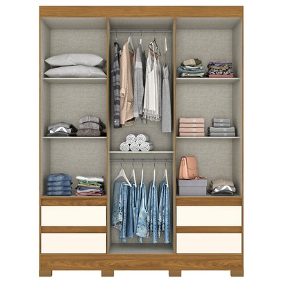 Guarda-Roupa Solteiro Lema 3 Portas 4 Gavetas Nature/Off White - Briz