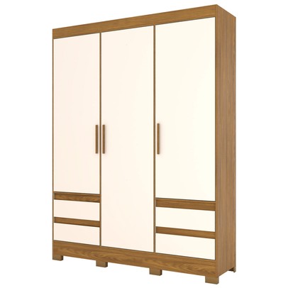 Guarda-Roupa Solteiro Lema 3 Portas 4 Gavetas Nature/Off White - Briz