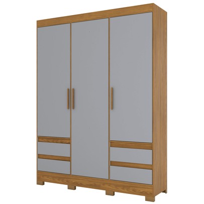 Guarda-Roupa Solteiro Lema 3 Portas 4 Gavetas Nature/Cinza - Briz