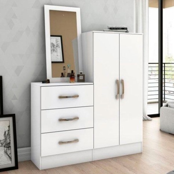 Cômoda Liza 2 Portas 3 Gavetas com Espelho Branco - Briz