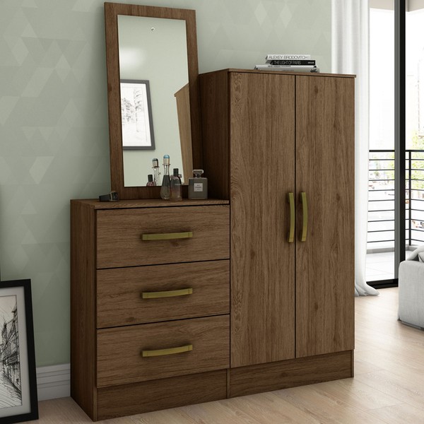 Cômoda Liza 2 Portas 3 Gavetas com Espelho Castanho Hp - Briz