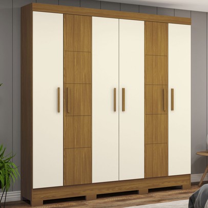 Guarda-Roupa Solteiro Malbec 6 Portas 2 Gavetas Nature/Off White - Briz