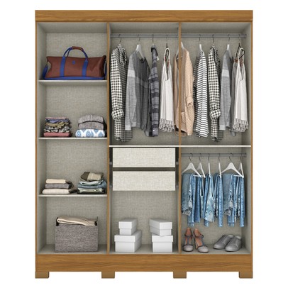 Guarda-Roupa Solteiro Malbec 6 Portas 2 Gavetas Nature/Off White - Briz