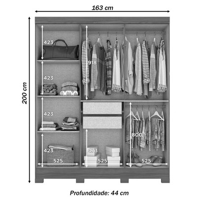 Guarda-Roupa Solteiro Malbec 6 Portas 2 Gavetas Nature/Off White - Briz