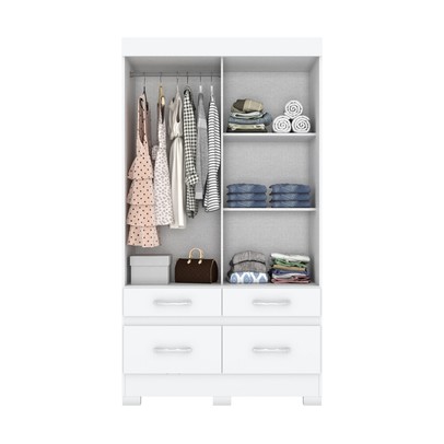 Guarda-Roupa Solteiro Marel 2 Portas 4 Gavetas Flex Branco/Rosa Chá - Briz