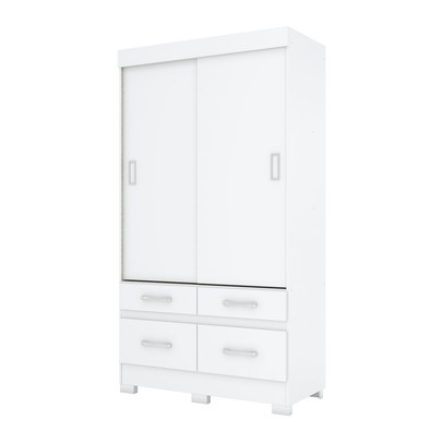 Guarda-Roupa Solteiro Marel 2 Portas 4 Gavetas Flex Branco/Rosa Chá - Briz