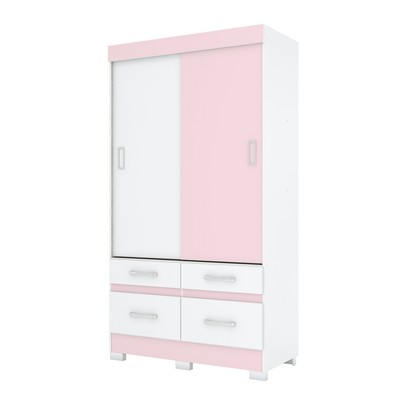 Guarda-Roupa Solteiro Marel 2 Portas 4 Gavetas Flex Branco/Rosa Chá - Briz