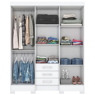 Guarda-Roupa Solteiro Mentor 6 Portas 3 Gavetas com Espelho Branco - Briz