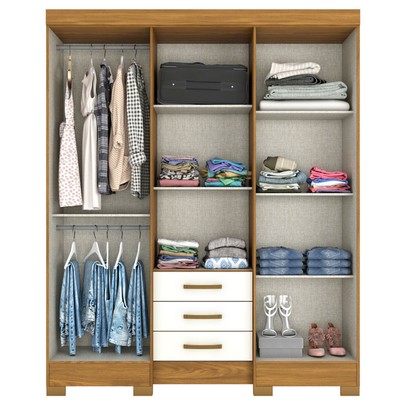 Guarda-Roupa Solteiro Mentor 6 Portas 3 Gavetas com Espelho Nature/Off White - Briz
