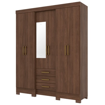 Guarda-Roupa Solteiro Mentor 6 Portas 3 Gavetas com Espelho Castanho Hp - Briz