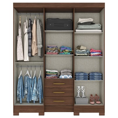 Guarda-Roupa Solteiro Mentor 6 Portas 3 Gavetas com Espelho Castanho Hp - Briz