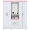 Guarda-Roupa Solteiro Nápole 4 Portas 3 Gavetas com Espelho Flex Branco/Rosa Chá - Briz