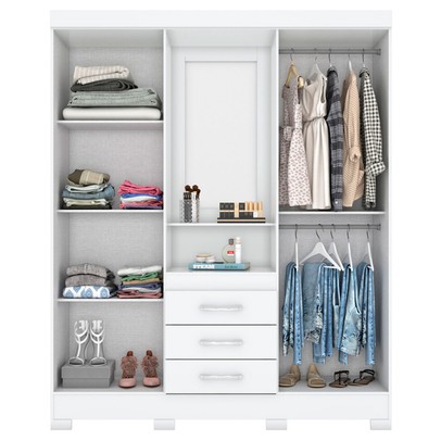 Guarda-Roupa Solteiro Nápole 4 Portas 3 Gavetas com Espelho Flex Branco/Rosa Chá - Briz