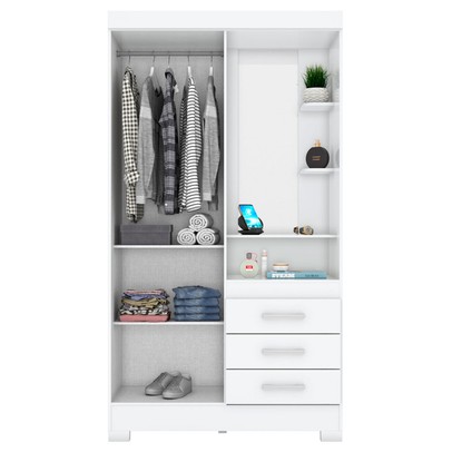 Guarda-Roupa Solteiro Pequin 2 Portas 3 Gavetas com Espelho Flex Branco/Rosa Chá - Briz