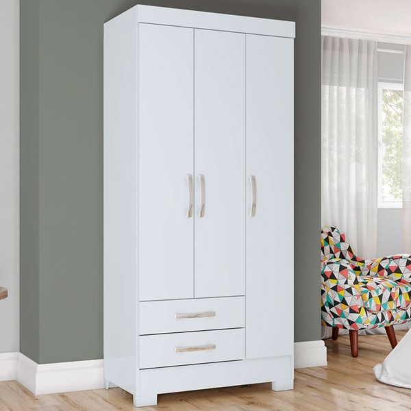 Guarda-Roupa Solteiro Sensi 3 Portas 2 Gavetas Flex Branco/Rosa Chá - Briz