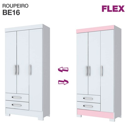 Guarda-Roupa Solteiro Sensi 3 Portas 2 Gavetas Flex Branco/Rosa Chá - Briz