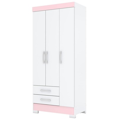 Guarda-Roupa Solteiro Sensi 3 Portas 2 Gavetas Flex Branco/Rosa Chá - Briz