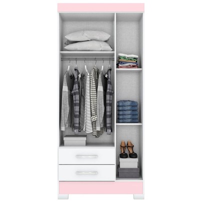 Guarda-Roupa Solteiro Sensi 3 Portas 2 Gavetas Flex Branco/Rosa Chá - Briz