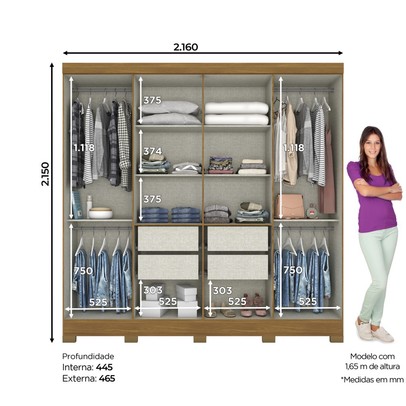 Guarda-Roupa Casal Toscano 8 Portas 4 Gavetas Nature/Off White - Briz