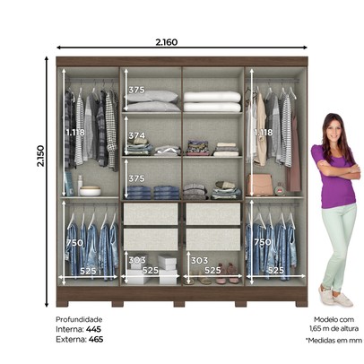 Guarda-Roupa Casal Toscano 8 Portas 4 Gavetas Castanho Hp - Briz