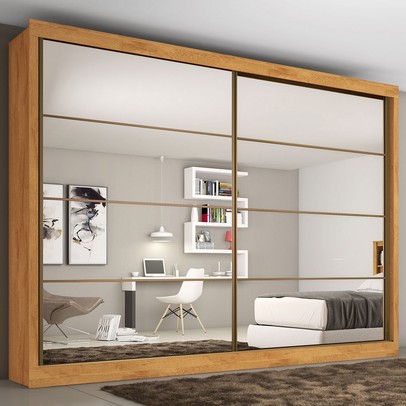 Guarda-Roupa Casal Sevilha Plus 2 Portas 6 Gavetas 100% Mdf Espelhado Peroba/Off White - Mademarques