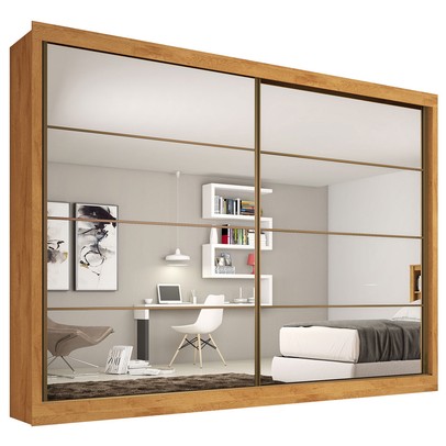 Guarda-Roupa Casal Sevilha Plus 2 Portas 6 Gavetas 100% Mdf Espelhado Peroba/Off White - Mademarques