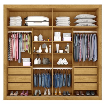 Guarda-Roupa Casal Sevilha Plus 2 Portas 6 Gavetas 100% Mdf Espelhado Peroba/Off White - Mademarques