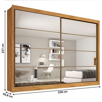 Guarda-Roupa Casal Sevilha Plus 2 Portas 6 Gavetas 100% Mdf Espelhado Peroba/Off White - Mademarques