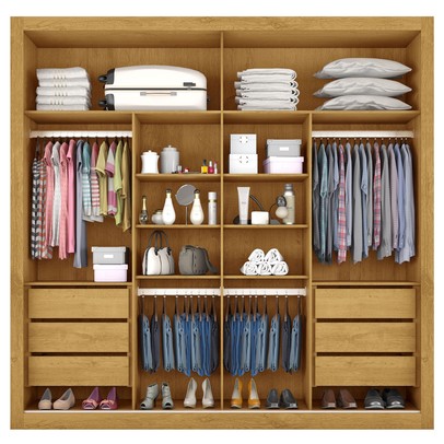 Guarda-Roupa Casal Sevilha 2 Portas 6 Gavetas 100% Mdf Espelhado Flex Peroba/Off White - Mademarques