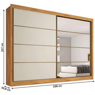 Guarda-Roupa Casal Sevilha 2 Portas 6 Gavetas 100% Mdf Espelhado Flex Peroba/Off White - Mademarques