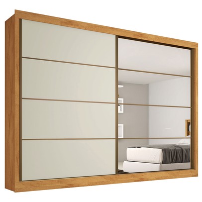 Guarda-Roupa Casal Sevilha 2 Portas 6 Gavetas 100% Mdf Espelhado Flex Peroba/Off White - Mademarques