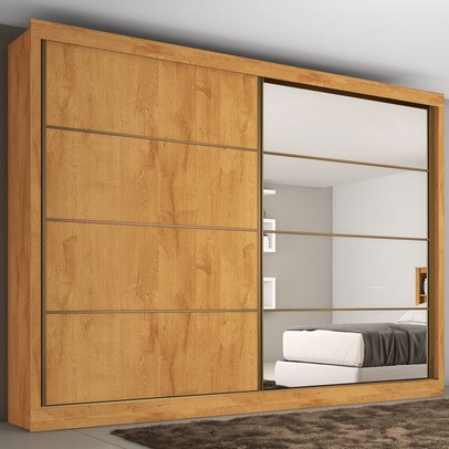 Guarda-Roupa Casal Sevilha 2 Portas 6 Gavetas 100% Mdf Espelhado Flex Peroba/Off White - Mademarques