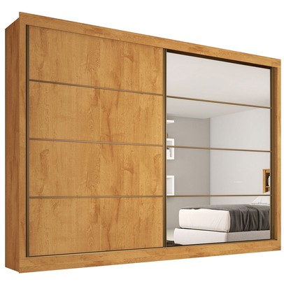 Guarda-Roupa Casal Sevilha 2 Portas 6 Gavetas 100% Mdf Espelhado Flex Peroba/Off White - Mademarques