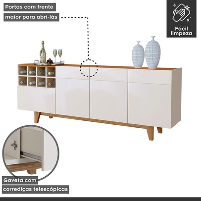 Balcão Buffet Duna com Adega 3 Portas 1 Gaveta Off/Naturalle - Mavaular