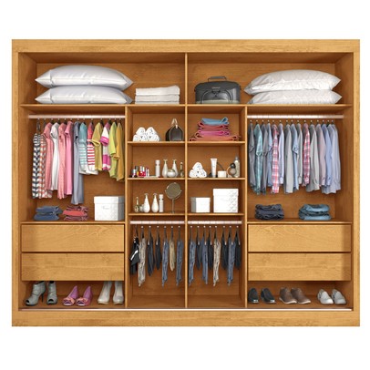 Guarda-Roupa Casal Verona 2 Portas 4 Gavetas 100% Mdf com Espelho Peroba/Off White - Mademarques