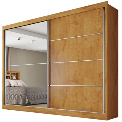 Guarda-Roupa Casal Verona 2 Portas 4 Gavetas 100% Mdf com Espelho Peroba/Off White - Mademarques