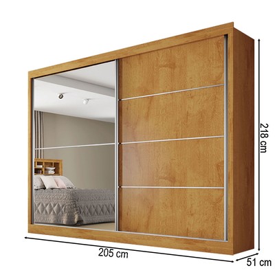 Guarda-Roupa Casal Verona 2 Portas 4 Gavetas 100% Mdf com Espelho Peroba/Off White - Mademarques