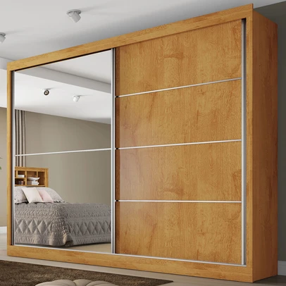 Guarda-Roupa Casal Verona 2 Portas 4 Gavetas 100% Mdf com Espelho Peroba/Off White - Mademarques