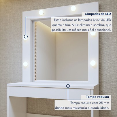 Penteadeira Camarim Requinte 1 Gaveta Branco - Mavaular