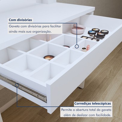 Penteadeira Camarim Requinte 1 Gaveta Branco - Mavaular